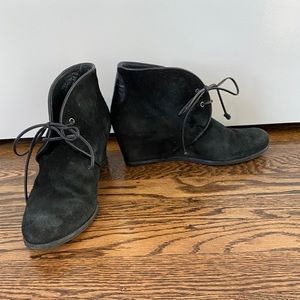 Stuart Weitzman lace up suede wedge bootie!